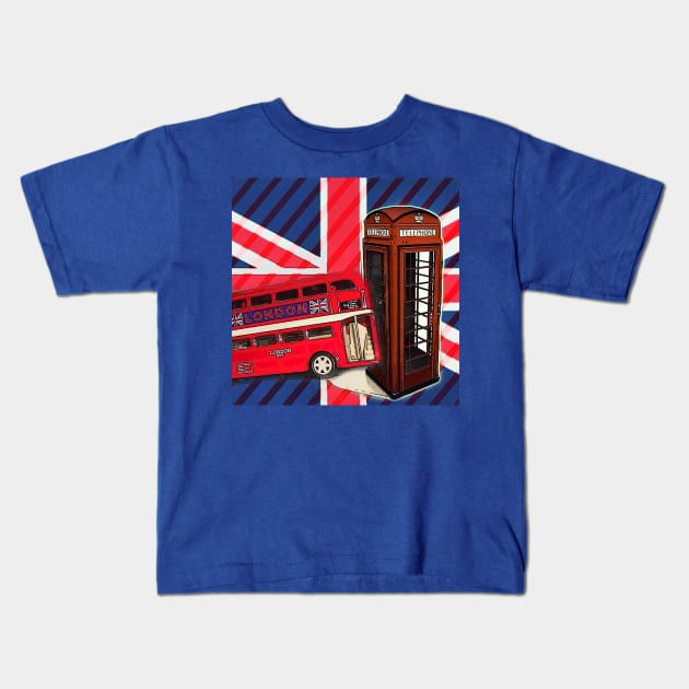 1980s dark academia union jack london bus vintage red telephone booth Kids T-Shirt by Tina